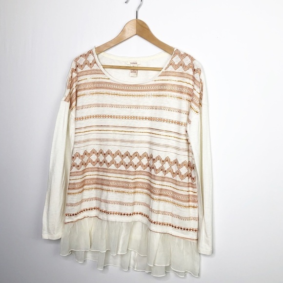 Sundance embroidered sequin sheer peplum hem blouse - Picture 3 of 8